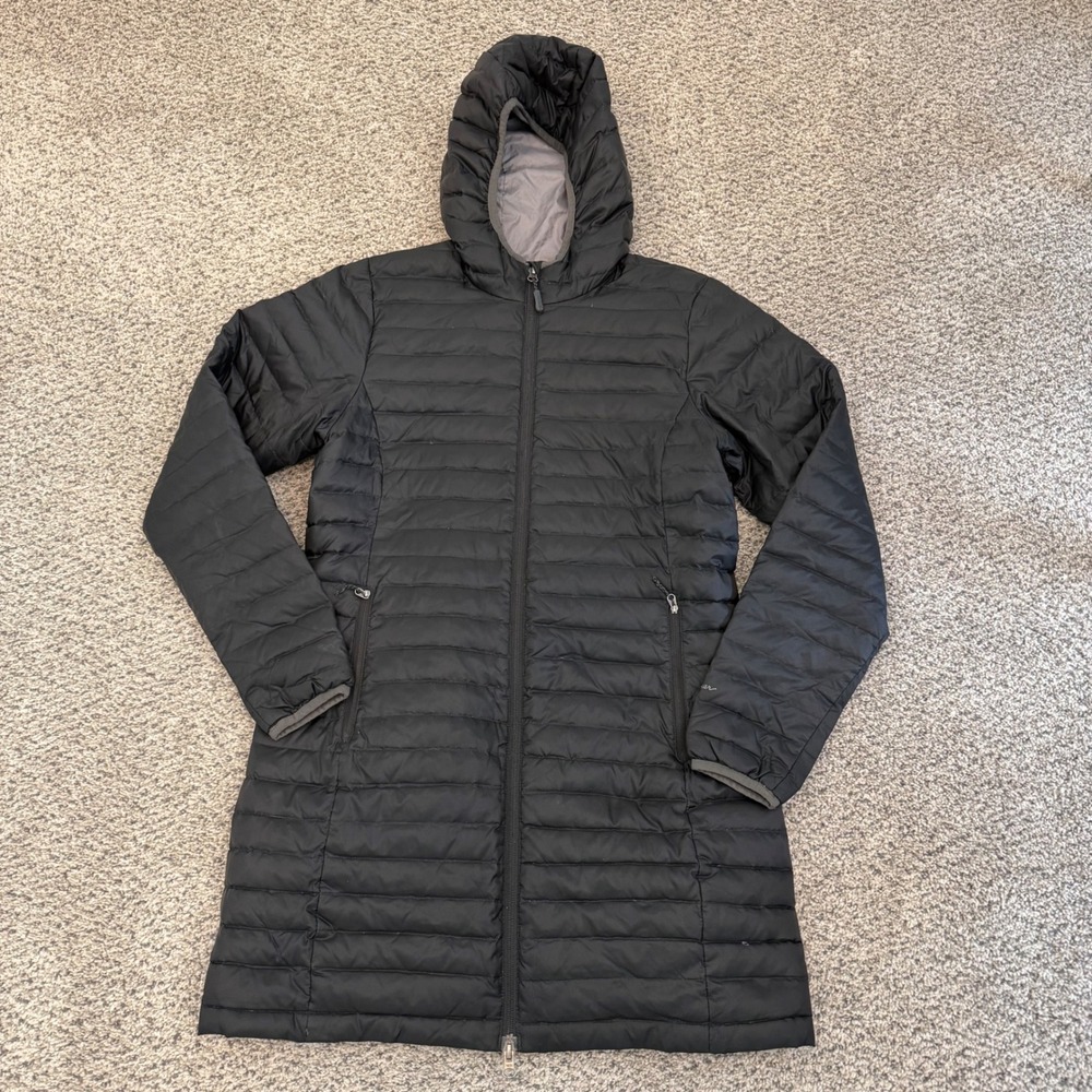 Eddie Bauer EB700 Down Parka Black Hooded Puffer Jacket Long Coat Women's Small